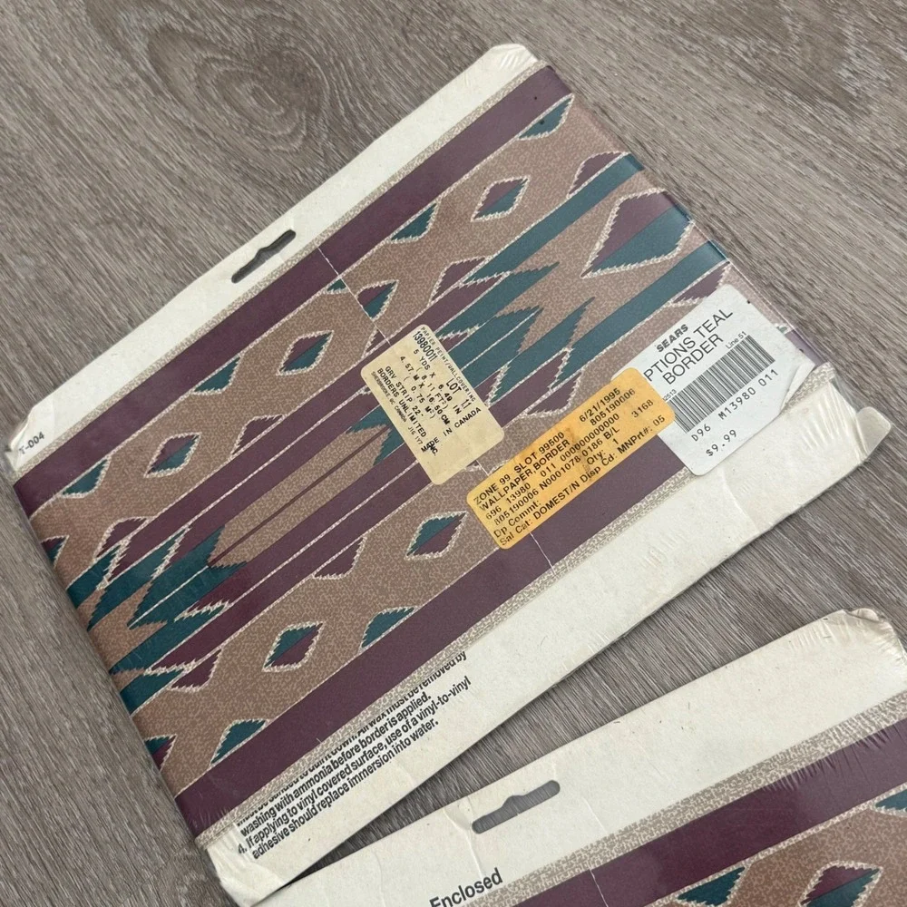 Vintage Colormate Southwestern Wallpaper Border 2 Rolls Teal Burgundy 30ft Total